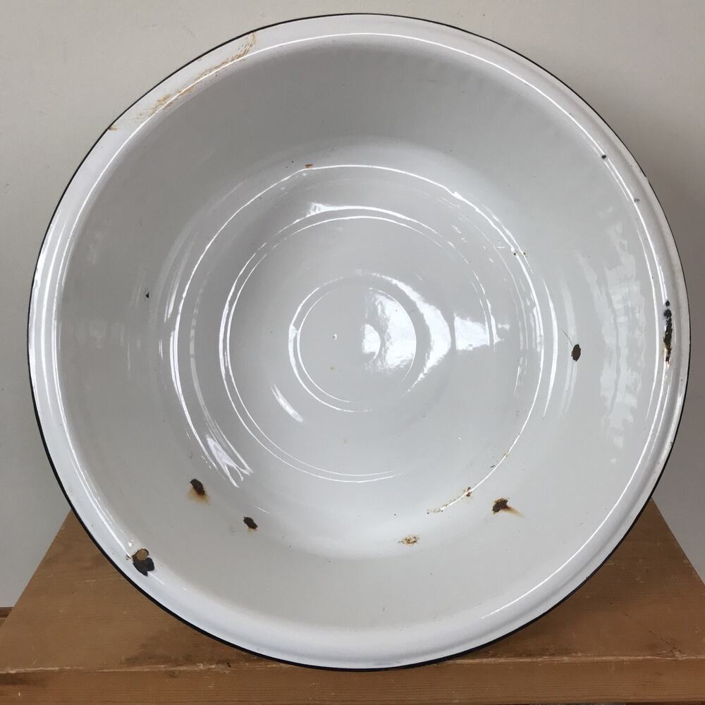 Vintage Antique Large 16.25” White Enamel Enamelware Wash Kitchen Basin Bowl
